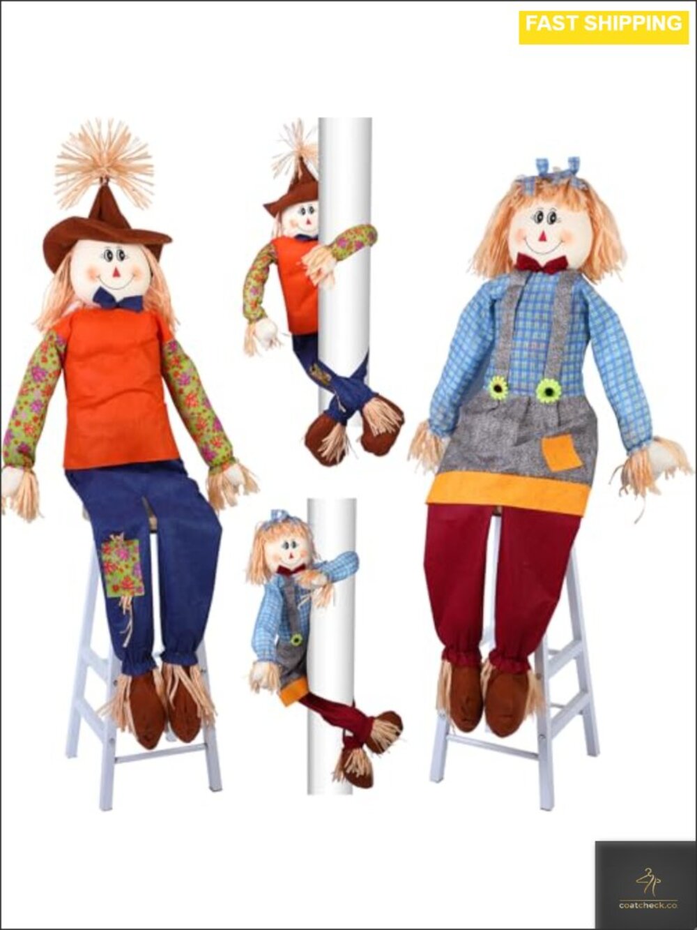 2 Pack 60" Sitting Scarecrow Thanksgiving Fall Yard Decor Cloth Cotton